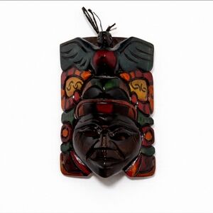 Mayan-Style Hand Carved Wooden Totem Face Mask Wall Art